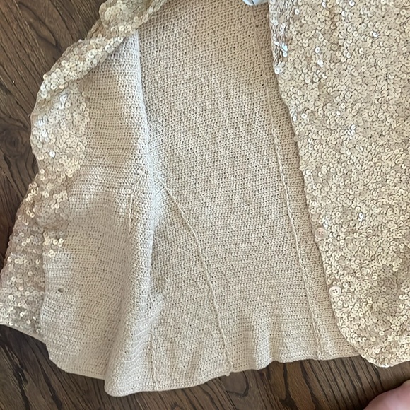 Isli Sequin Gold Knit Blazer Cropped Sleeve Y2K Handmade - Picture 5 of 6